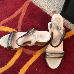 High heel wedges with silver braided straps